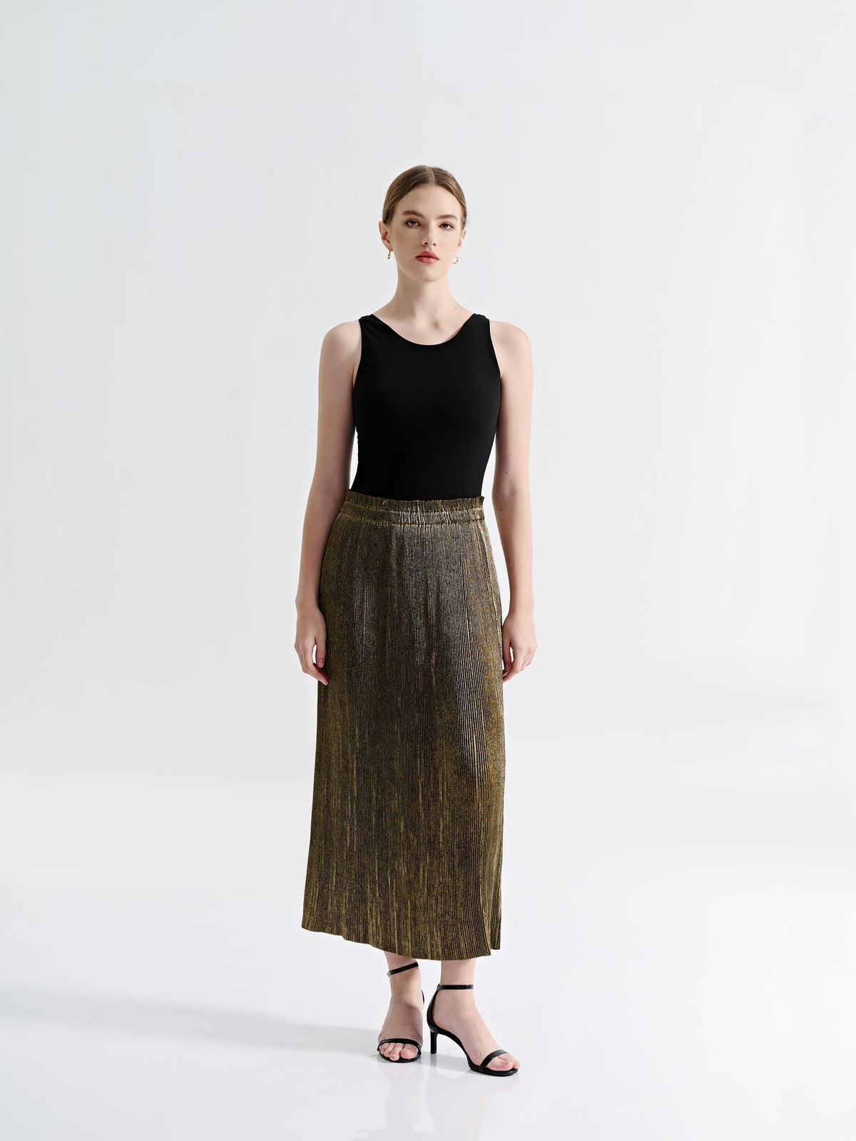 HARLOW METALLIC PLEATED SKIRT