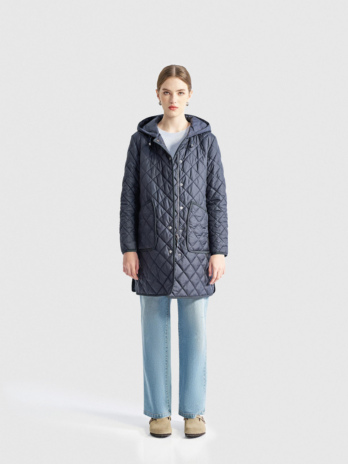 CELESTE QUILTED WOOL FILLED LONG COAT