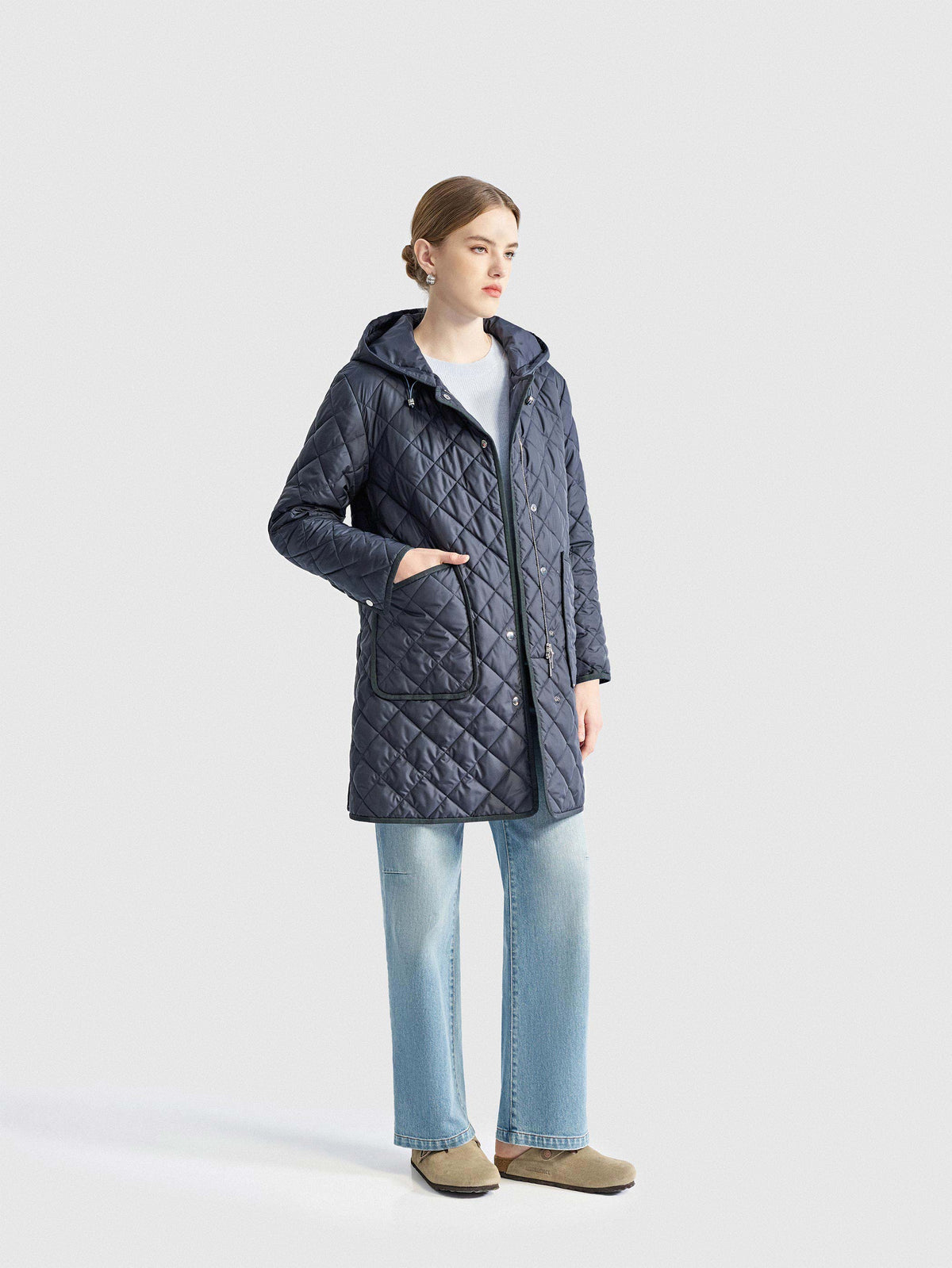 CELESTE QUILTED WOOL FILLED LONG COAT