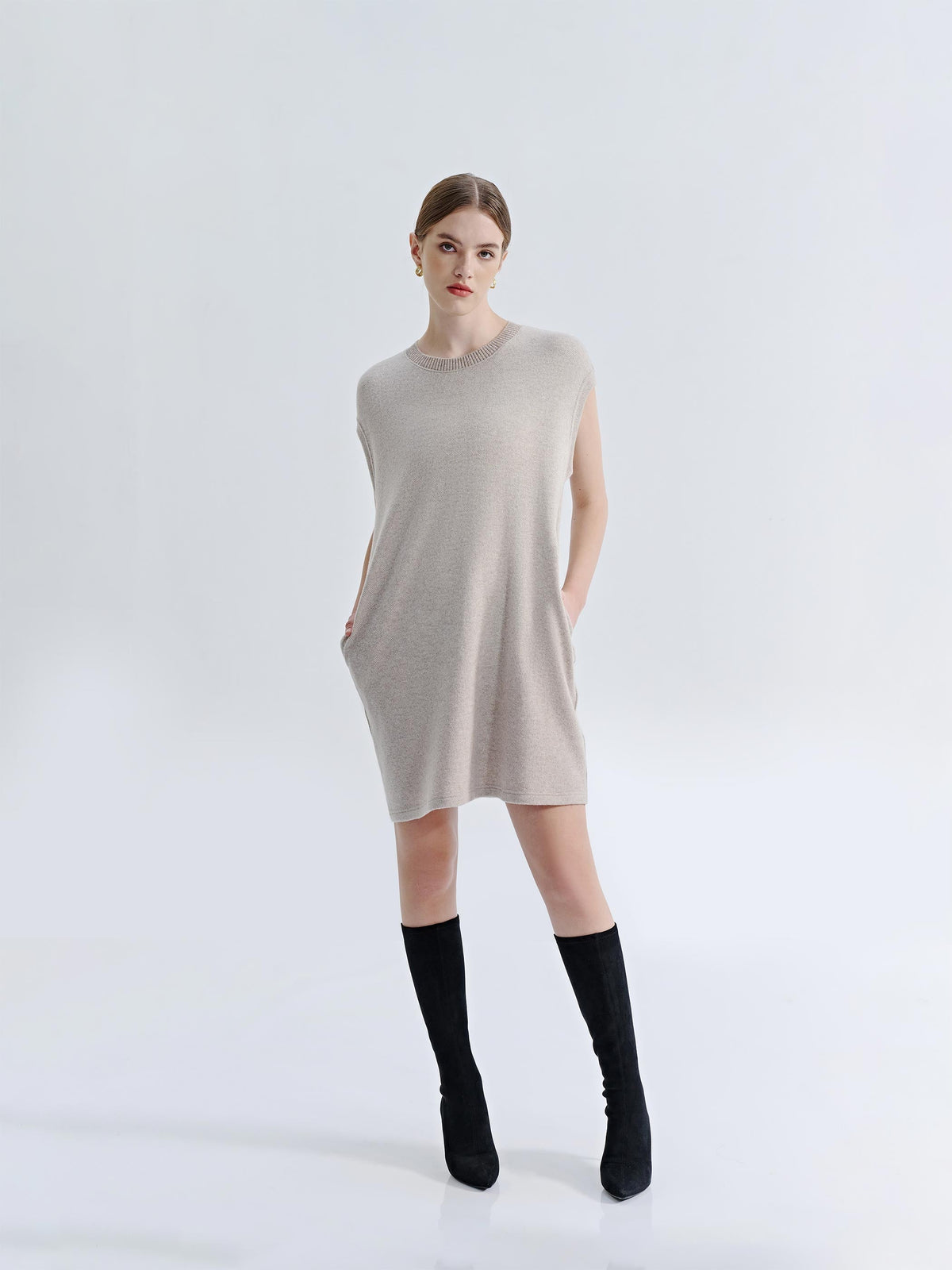 LYRA WOOL CASHMERE CAP SLEEVES SHEATH DRESS