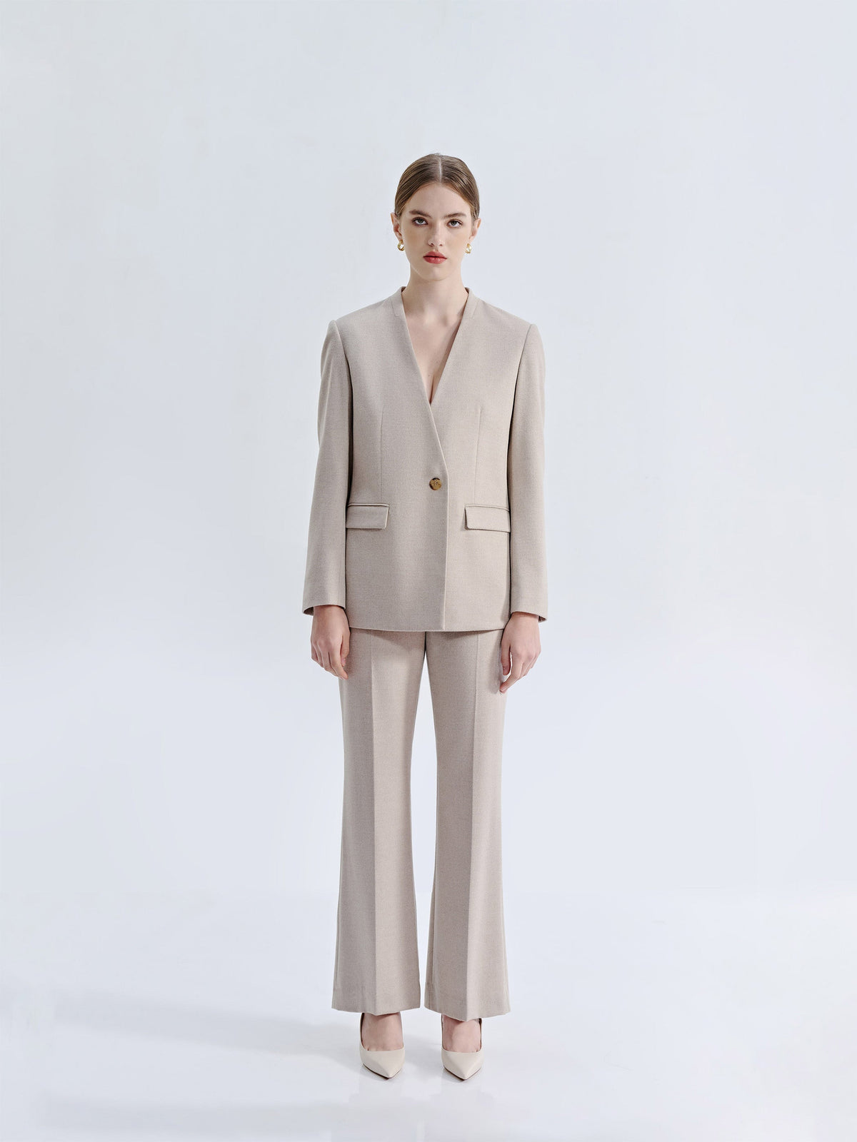 LIORA FRENCH SILK WOOL COLLARLESS HAUTE COUTURE SUIT JACKET