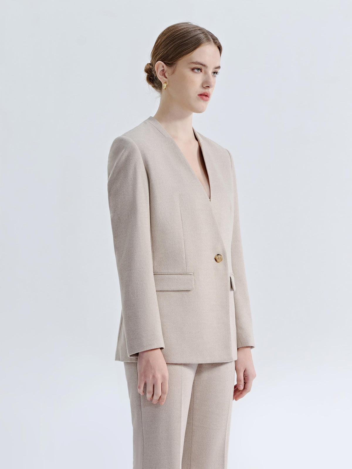 LIORA FRENCH SILK WOOL COLLARLESS HAUTE COUTURE SUIT JACKET