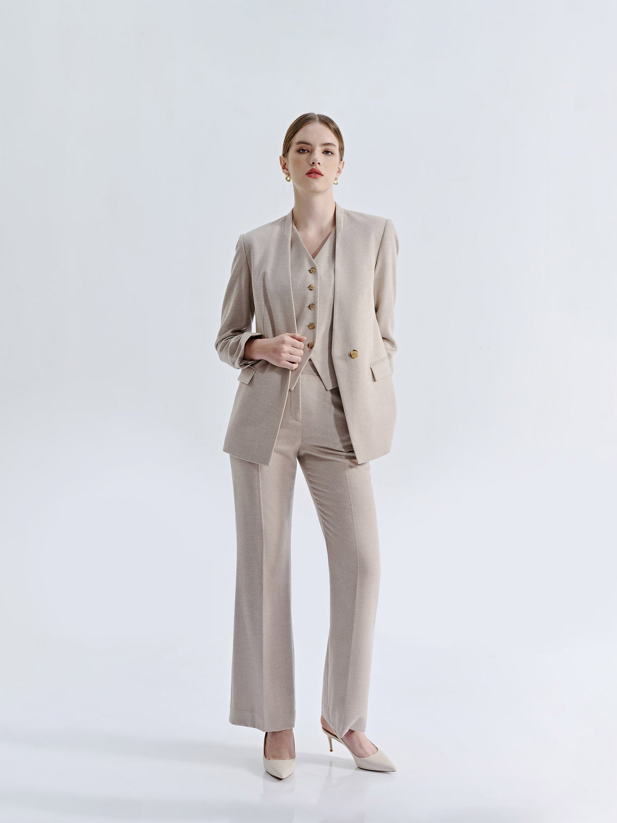 LIORA FRENCH SILK WOOL COLLARLESS HAUTE COUTURE SUIT JACKET