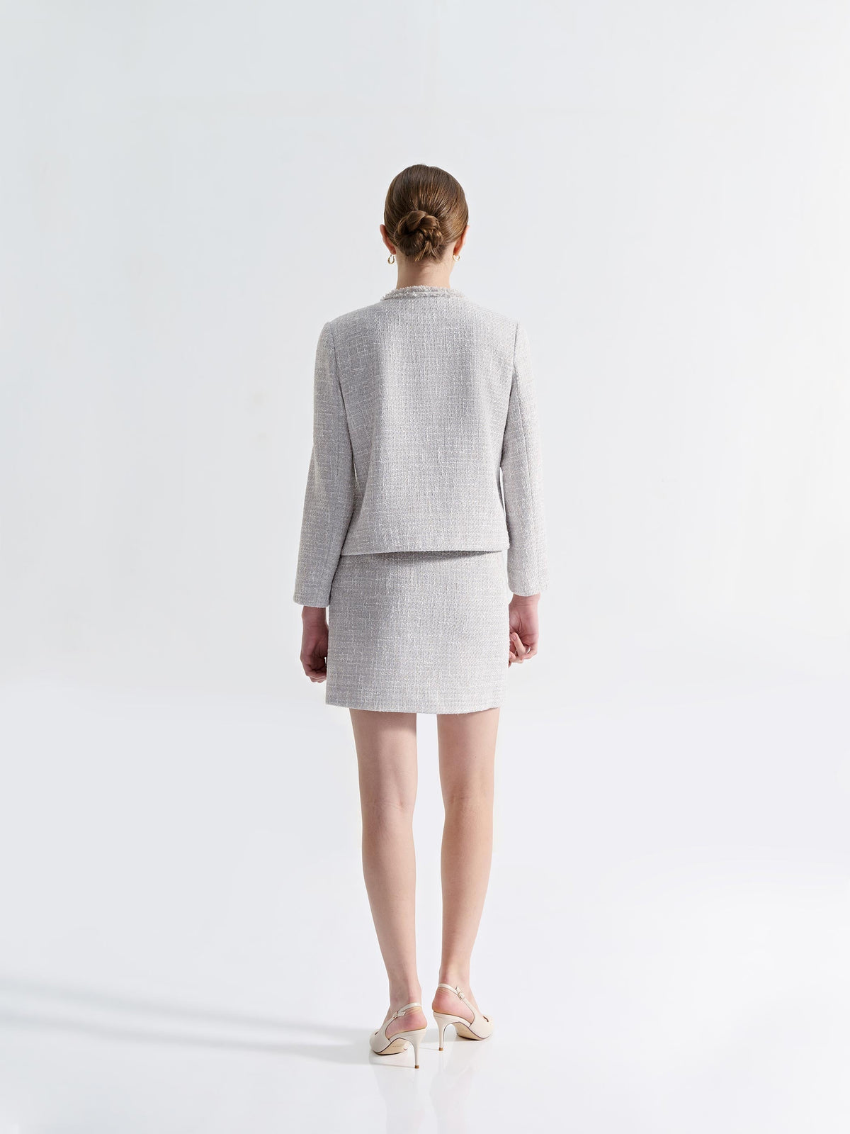 SYLVIA COLLARLESS DOUBLE POCKETS TWEED JACKET