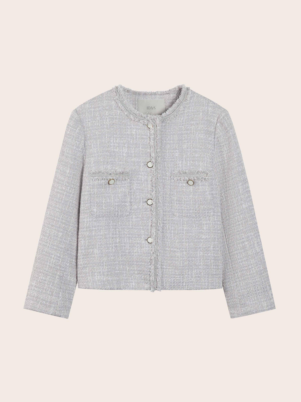 SYLVIA COLLARLESS DOUBLE POCKETS TWEED JACKET