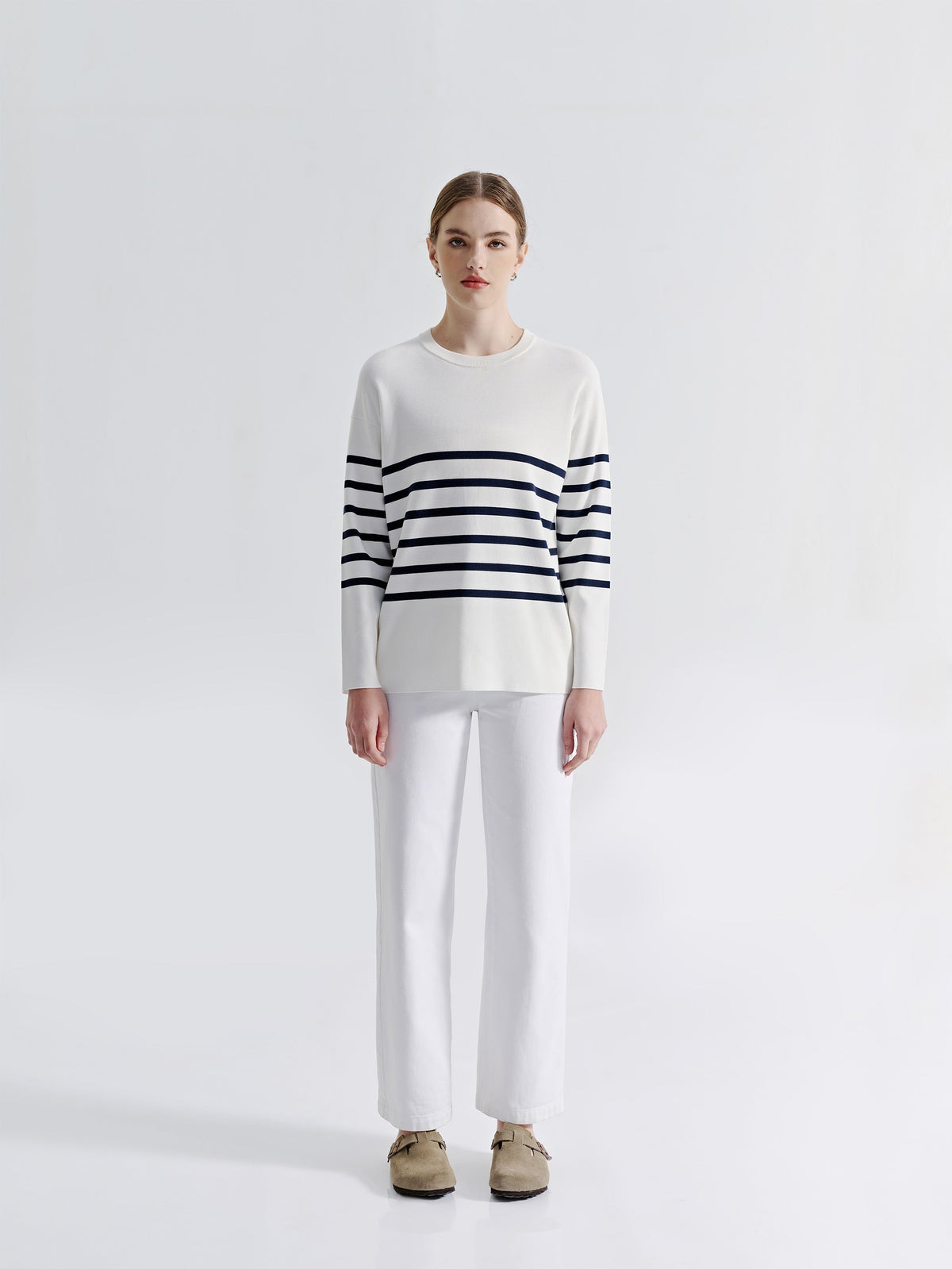 AMARA OVERSIZED CREW NECK STRIPED SWEATER