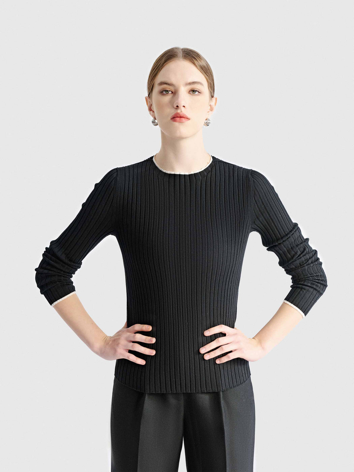 EVY LONG SLEEVE WOOL RIB KNIT