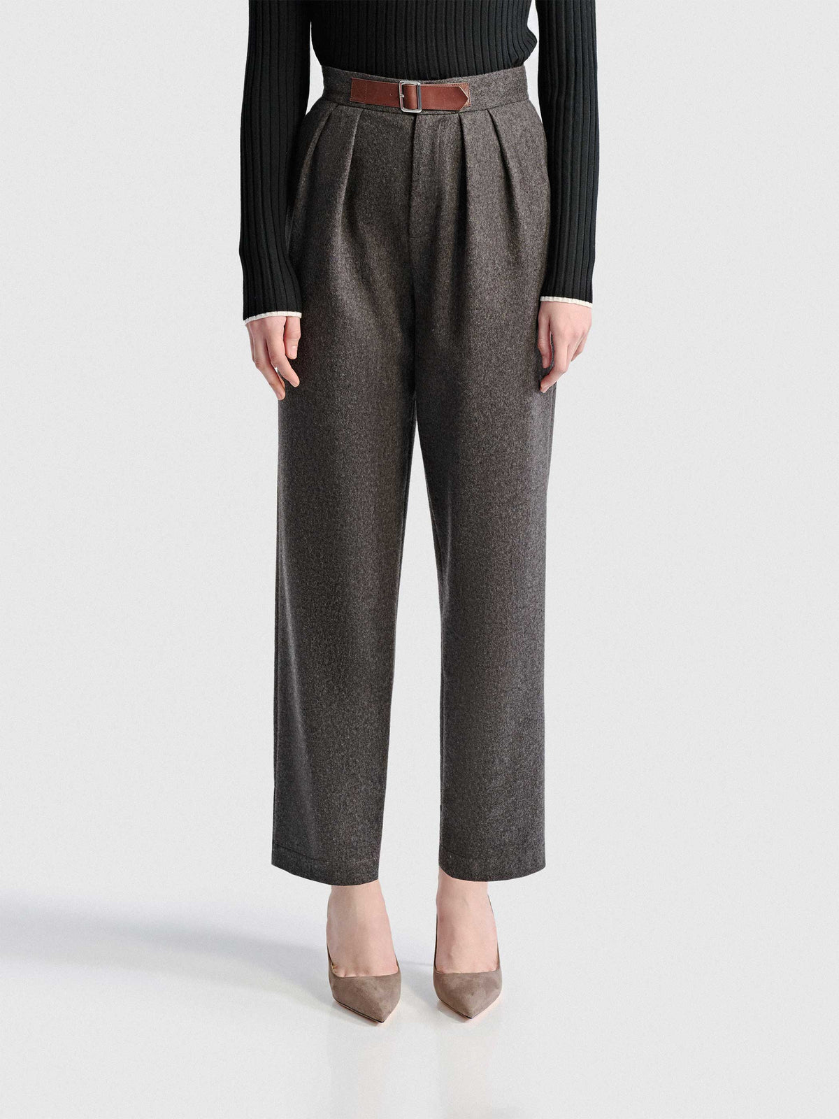 KENNY WOOL PLEATED SLIM TROUSERS