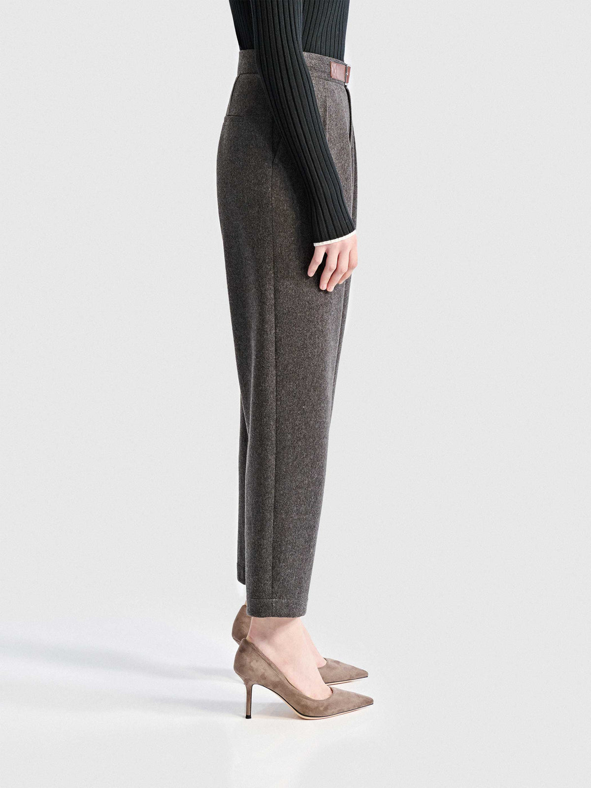 KENNY WOOL PLEATED SLIM TROUSERS