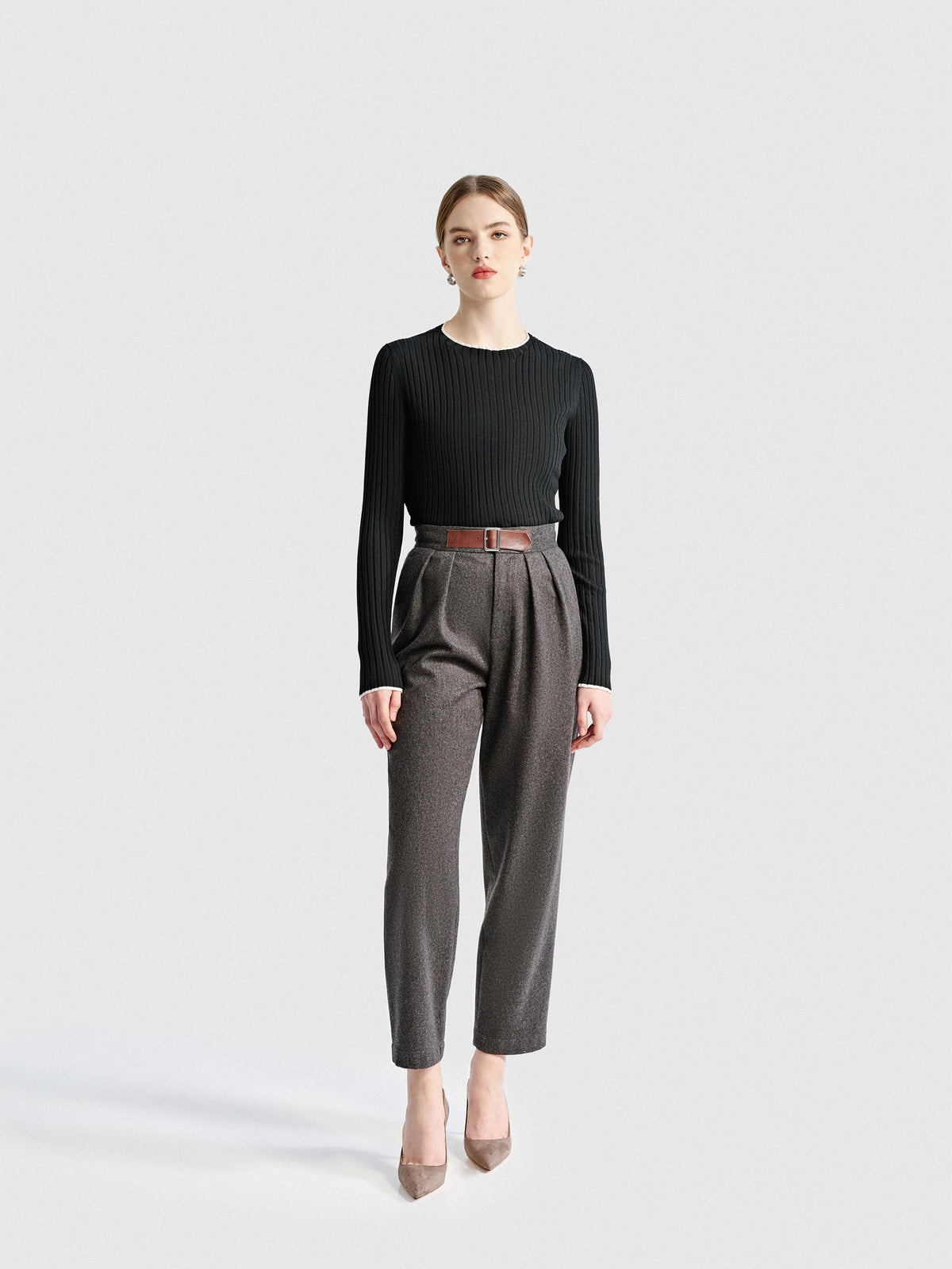 KENNY WOOL PLEATED SLIM TROUSERS