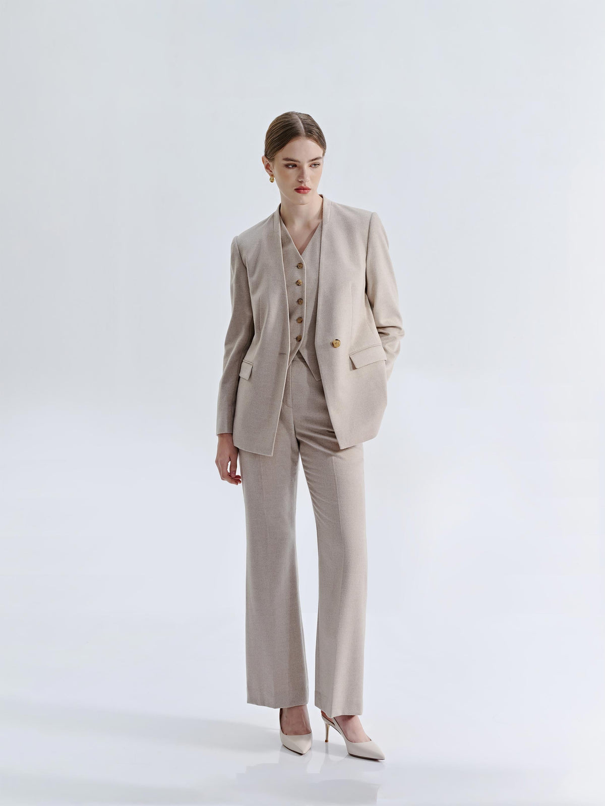 LIORA SILK WOOL STRAIGHT LEG SUIT PANTS