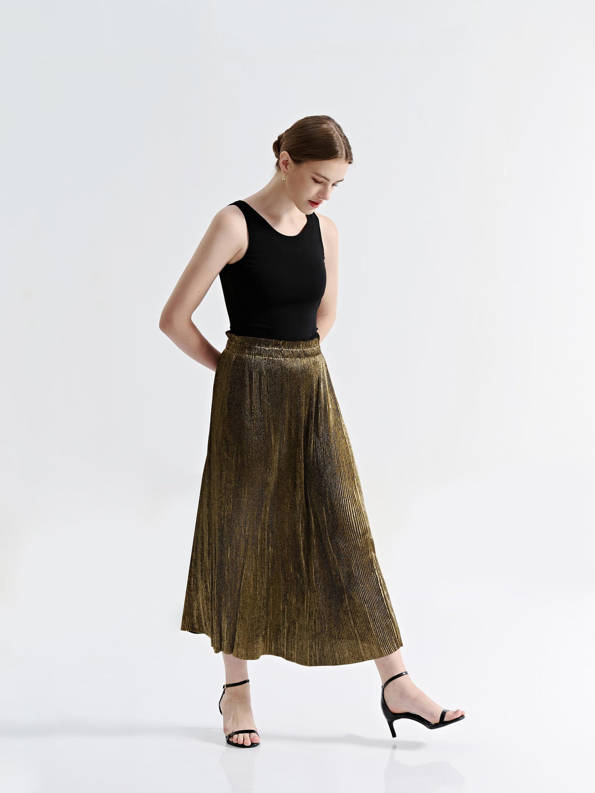 HARLOW METALLIC PLEATED SKIRT