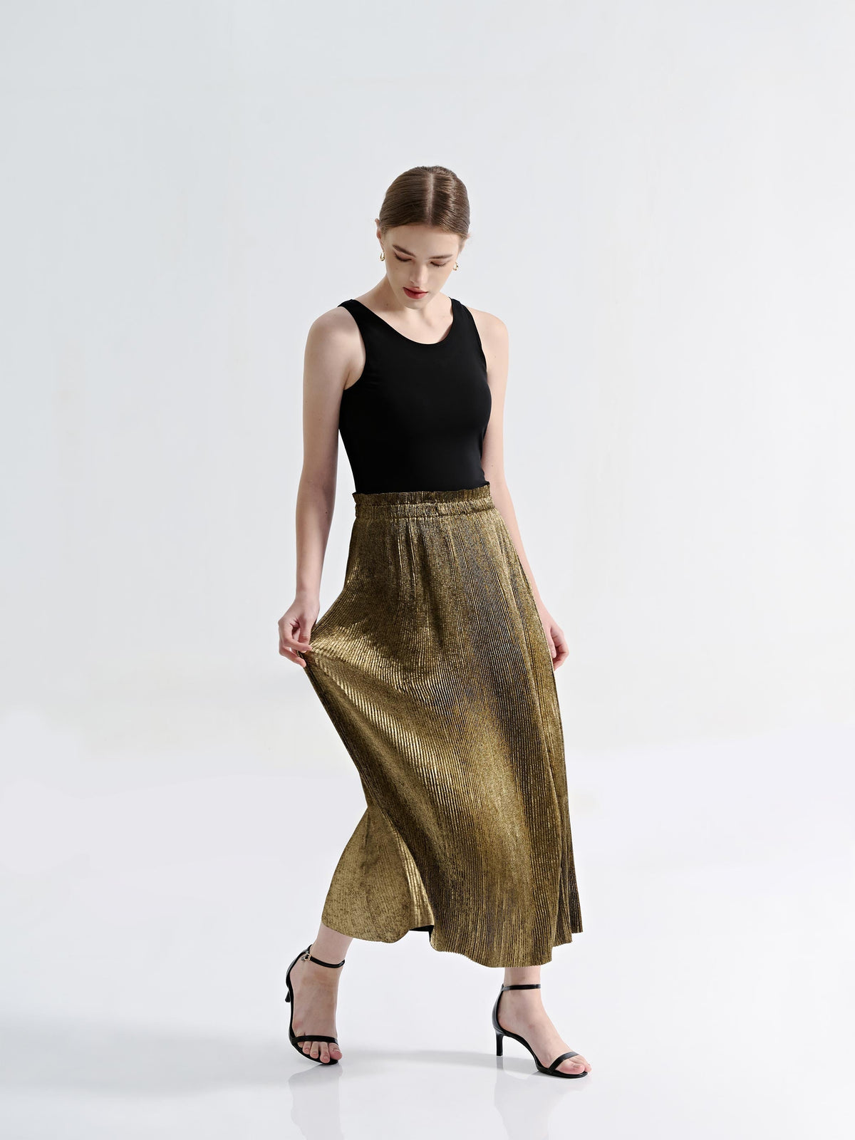 HARLOW METALLIC PLEATED SKIRT